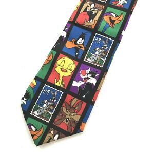 Vtg 1997 Looney Tunes Warner Brothers Stamp Collection Tie Cartoon Characters
